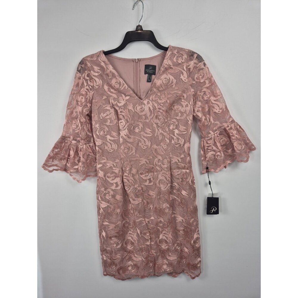 Adrianna Papell Women's Dress Size 8 V-Neck Bell Sleeves Embroidered Pink (63) - Picture 2 of 15